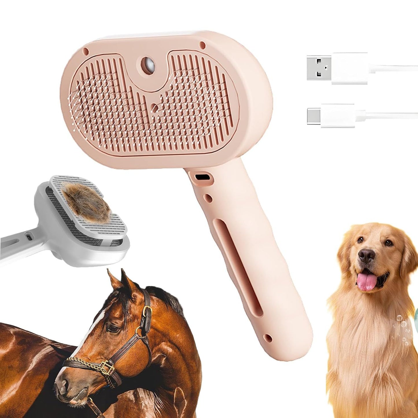 2025 New Chevaroo Horse Steam Brush, Chevaroo 3-in-1 Self-Cleaning Steam Pet Brush For Shedding, Pet Steam Brush, Silicone Bristle Head 360 Rotating Pet Steam Brush