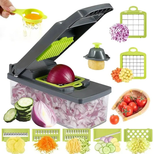 16pcs/Set Vegetable Chopper Onion Chopper Handle Food Grate Food Chopper Kitchen Vegetable Slicer Dicer Cut Potato Shredder