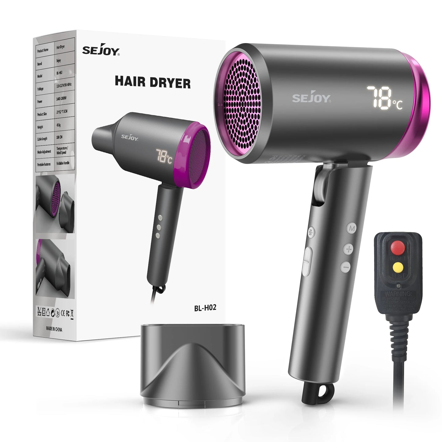 Sejoy Hair Dryer 110v 1800W, High-Speed Electric Turbine Airflow, Low Noise, Constant Temperature And Quick Drying for Home