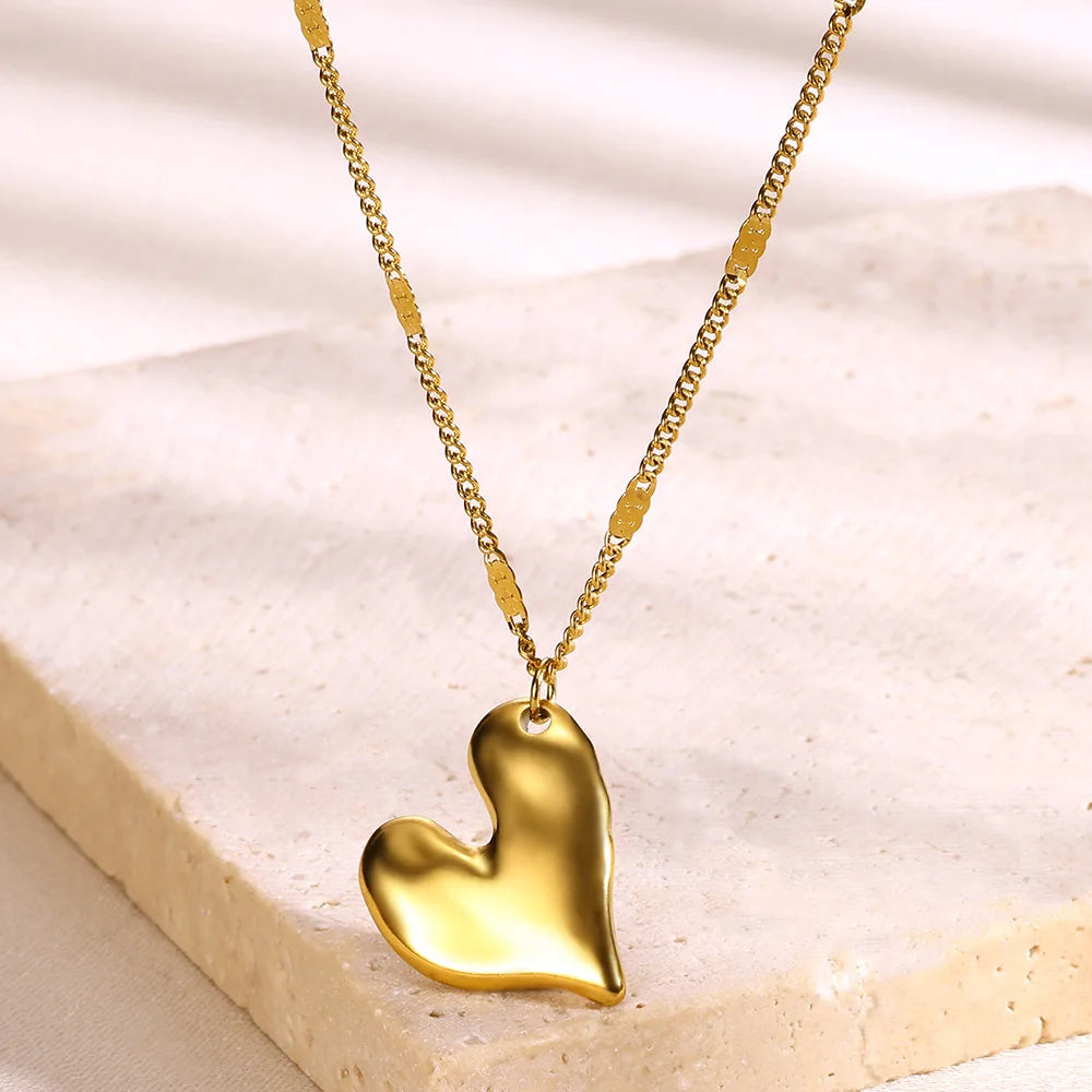 Heart Necklace Love Collar Shinny Zircon Necklaces For Women Stainless Steel Chain Fashion Mom Jewelry Valentines Day Statement