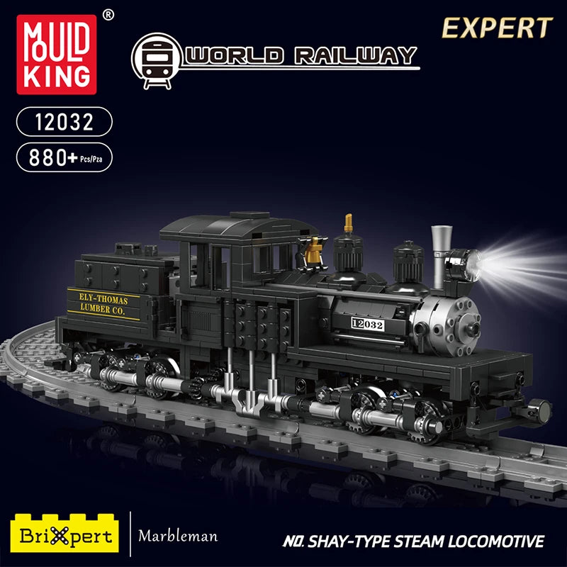 Mould King 12032 Technical Car Toys Remote Control Shay-type Steam Locomotive Model Assembly Train Brick Toys Kid Christmas Gift