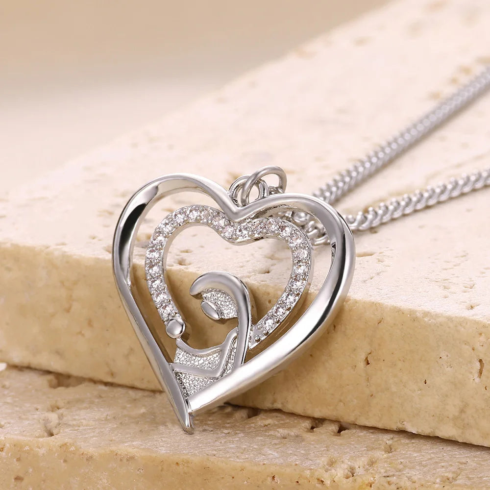 Heart Necklace Love Collar Shinny Zircon Necklaces For Women Stainless Steel Chain Fashion Mom Jewelry Valentines Day Statement