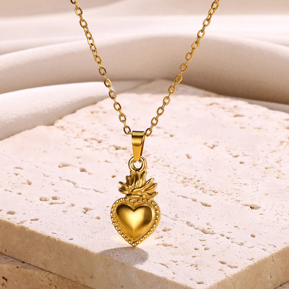 Heart Necklace Love Collar Shinny Zircon Necklaces For Women Stainless Steel Chain Fashion Mom Jewelry Valentines Day Statement