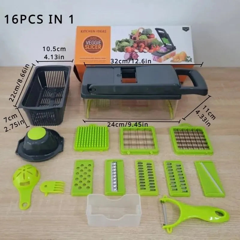 16pcs/Set Vegetable Chopper Onion Chopper Handle Food Grate Food Chopper Kitchen Vegetable Slicer Dicer Cut Potato Shredder