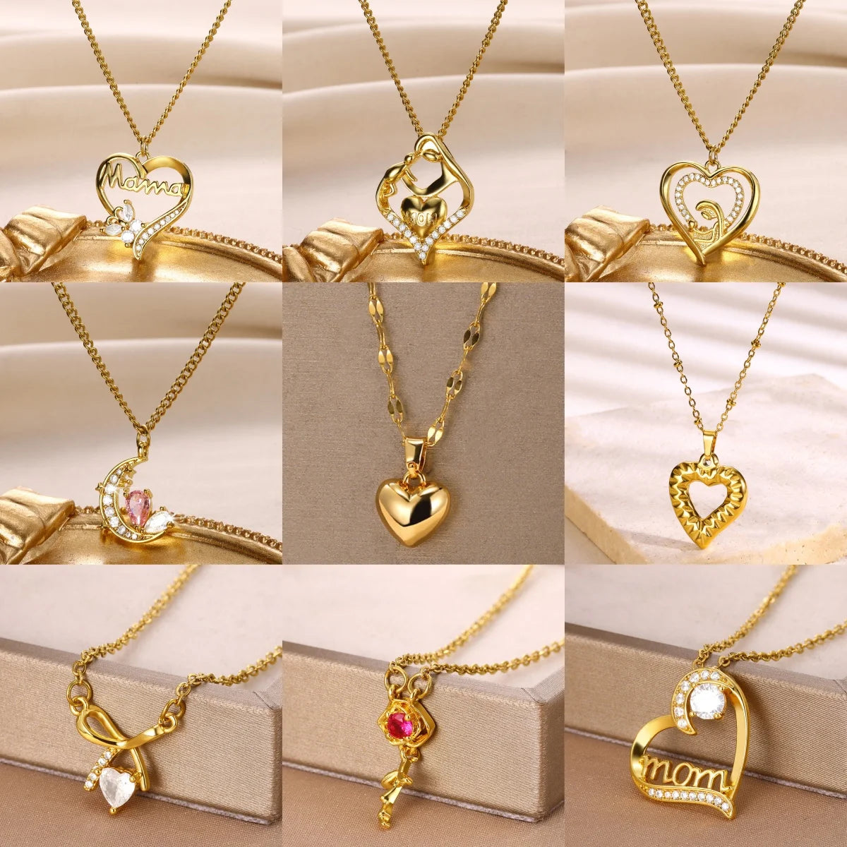 Heart Necklace Love Collar Shinny Zircon Necklaces For Women Stainless Steel Chain Fashion Mom Jewelry Valentines Day Statement