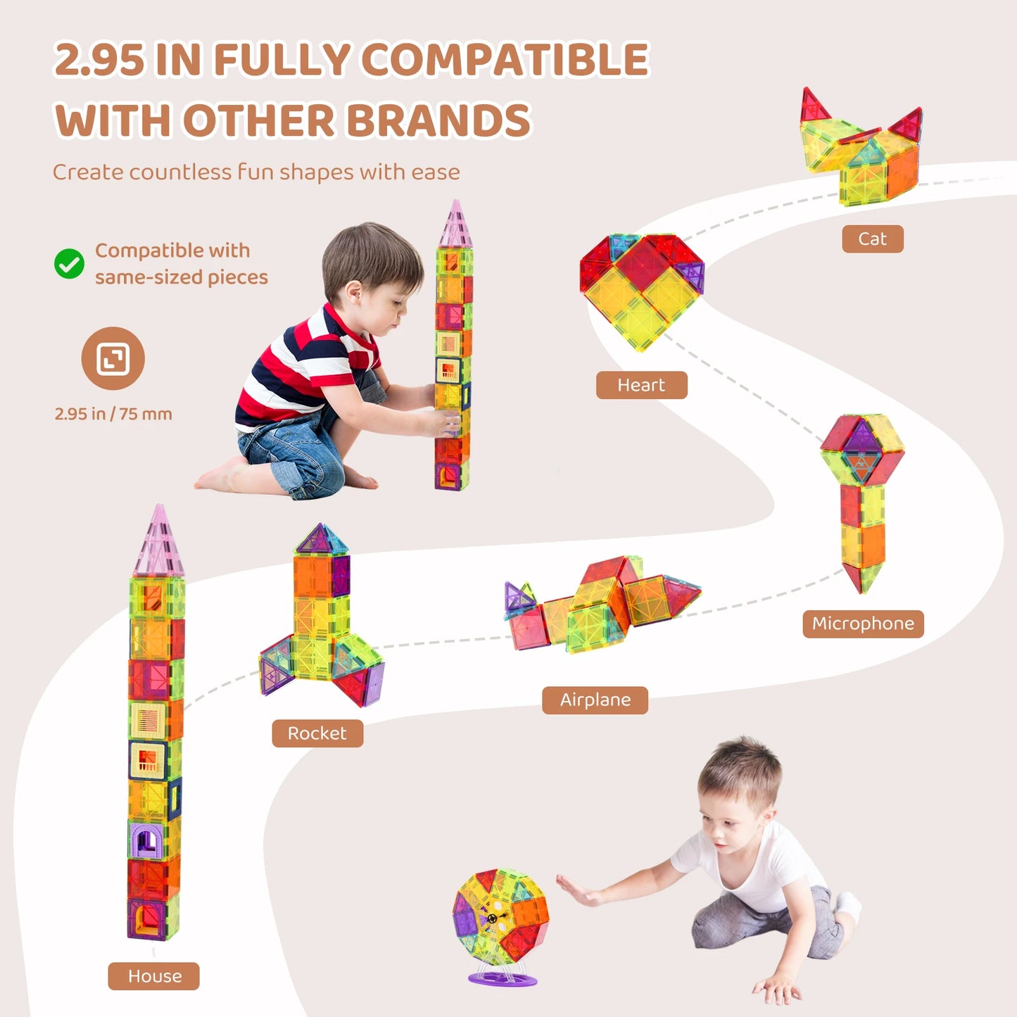 VEVOR 121PCS Magnetic Building Blocks Set Construction Puzzle Magnetic Sheet Tiles Boys Girls Children Montessori Toys Gifts