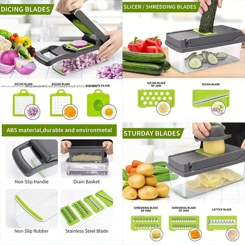 16pcs/Set Vegetable Chopper Onion Chopper Handle Food Grate Food Chopper Kitchen Vegetable Slicer Dicer Cut Potato Shredder