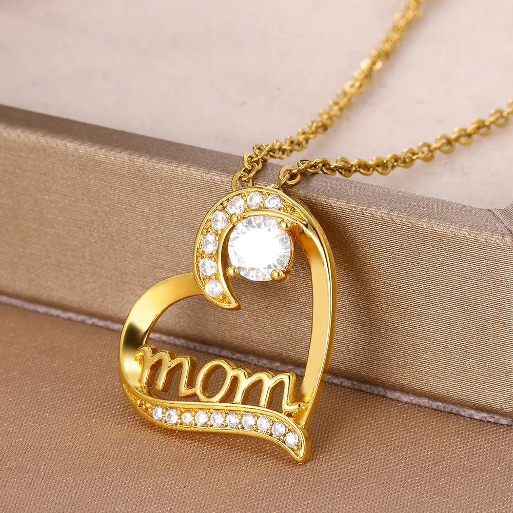 Heart Necklace Love Collar Shinny Zircon Necklaces For Women Stainless Steel Chain Fashion Mom Jewelry Valentines Day Statement