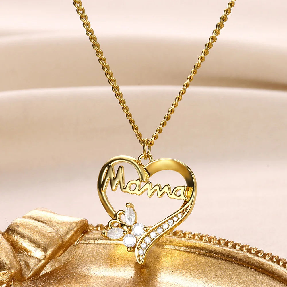 Heart Necklace Love Collar Shinny Zircon Necklaces For Women Stainless Steel Chain Fashion Mom Jewelry Valentines Day Statement