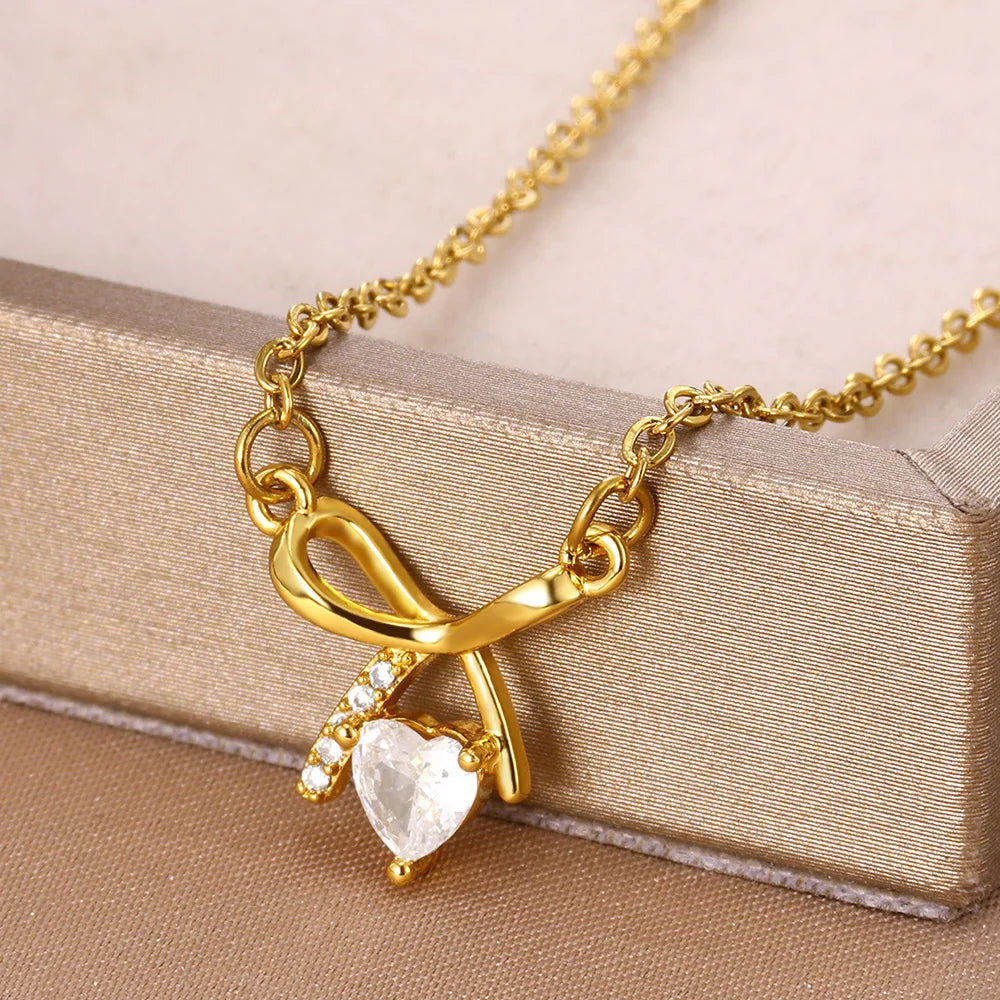 Heart Necklace Love Collar Shinny Zircon Necklaces For Women Stainless Steel Chain Fashion Mom Jewelry Valentines Day Statement