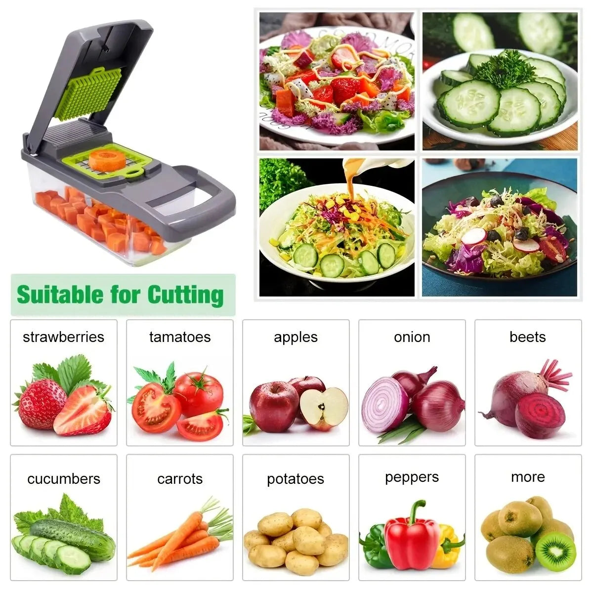 16pcs/Set Vegetable Chopper Onion Chopper Handle Food Grate Food Chopper Kitchen Vegetable Slicer Dicer Cut Potato Shredder